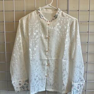 Elegant White Blouse with Floral Accents